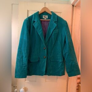 Vintage 1970s Tami turquoise corduroy blazer, size 15/16.